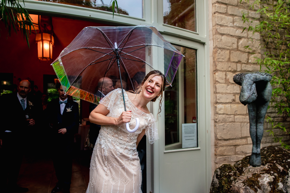 bride with colourful umbrella